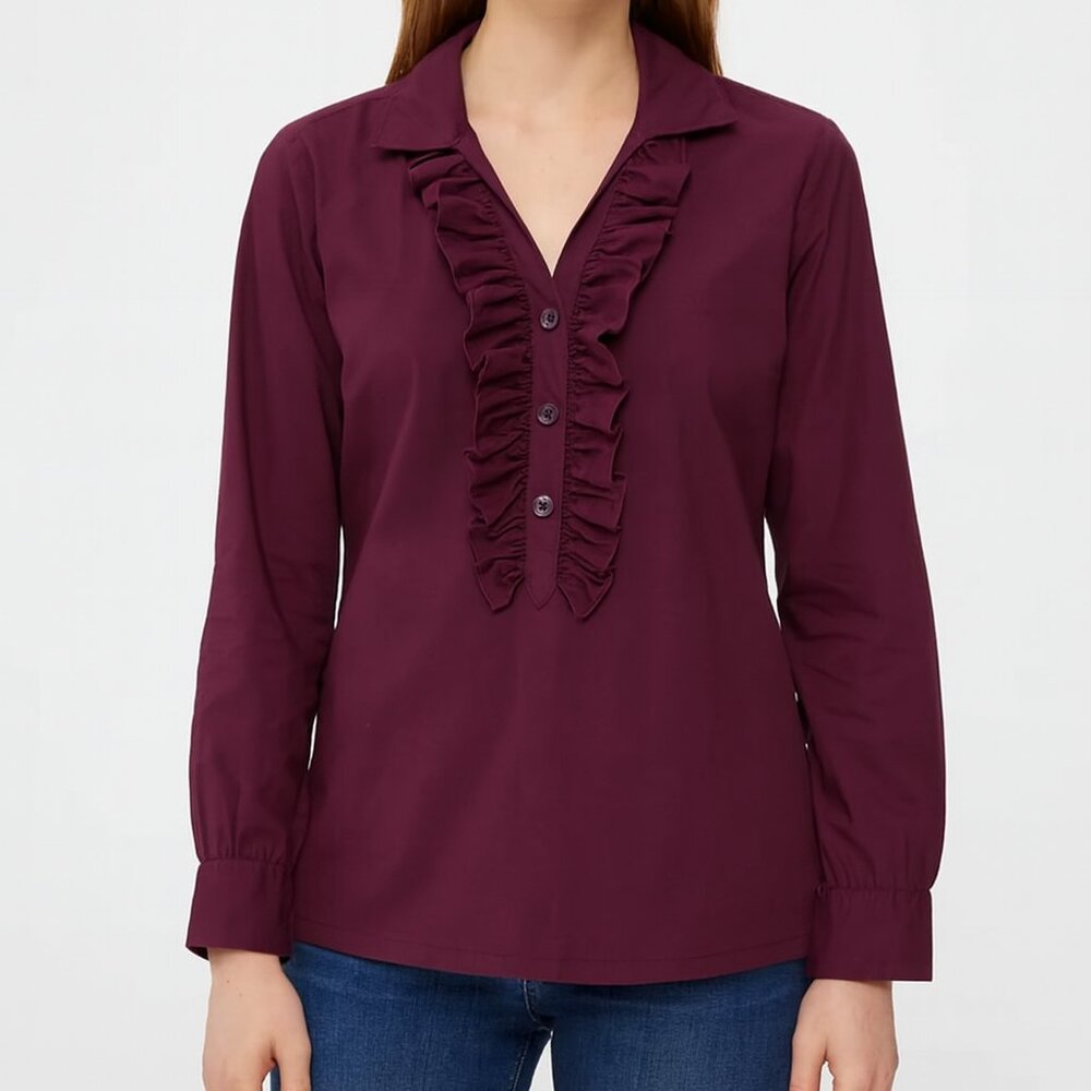 Tory Burch Ruffle Button Long Sleeve Shirt Purple Size 6‎